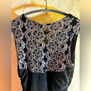 Black Party dress by Valerie Bertinelli, body con, silvery lace back detail